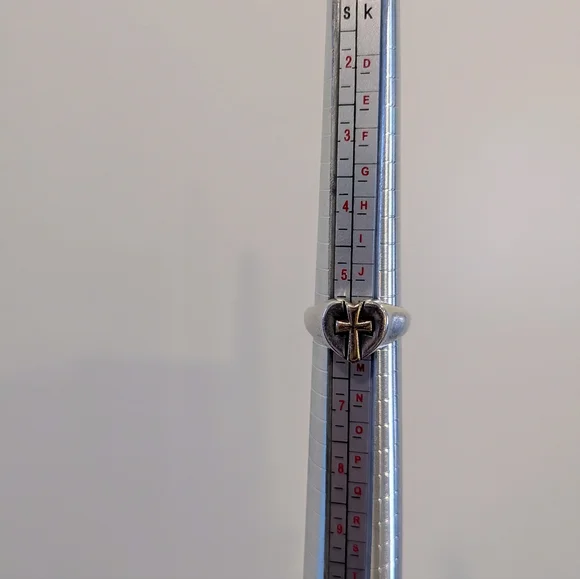 RETIRED James Avery Sterling Silver 14k Gold Heart Cross Ring Size 5.5 - Picture 8 of 8